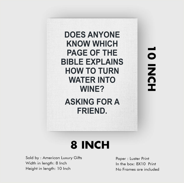 Which Page in Bible Explains How to Turn Water Into Wine -Funny Wine Sign -8 x 10" Modern Typographic Wall Art Print-Ready to Frame. Humorous Decor for Home-Kitchen-Dining-Bar-Cave. Great Gift!