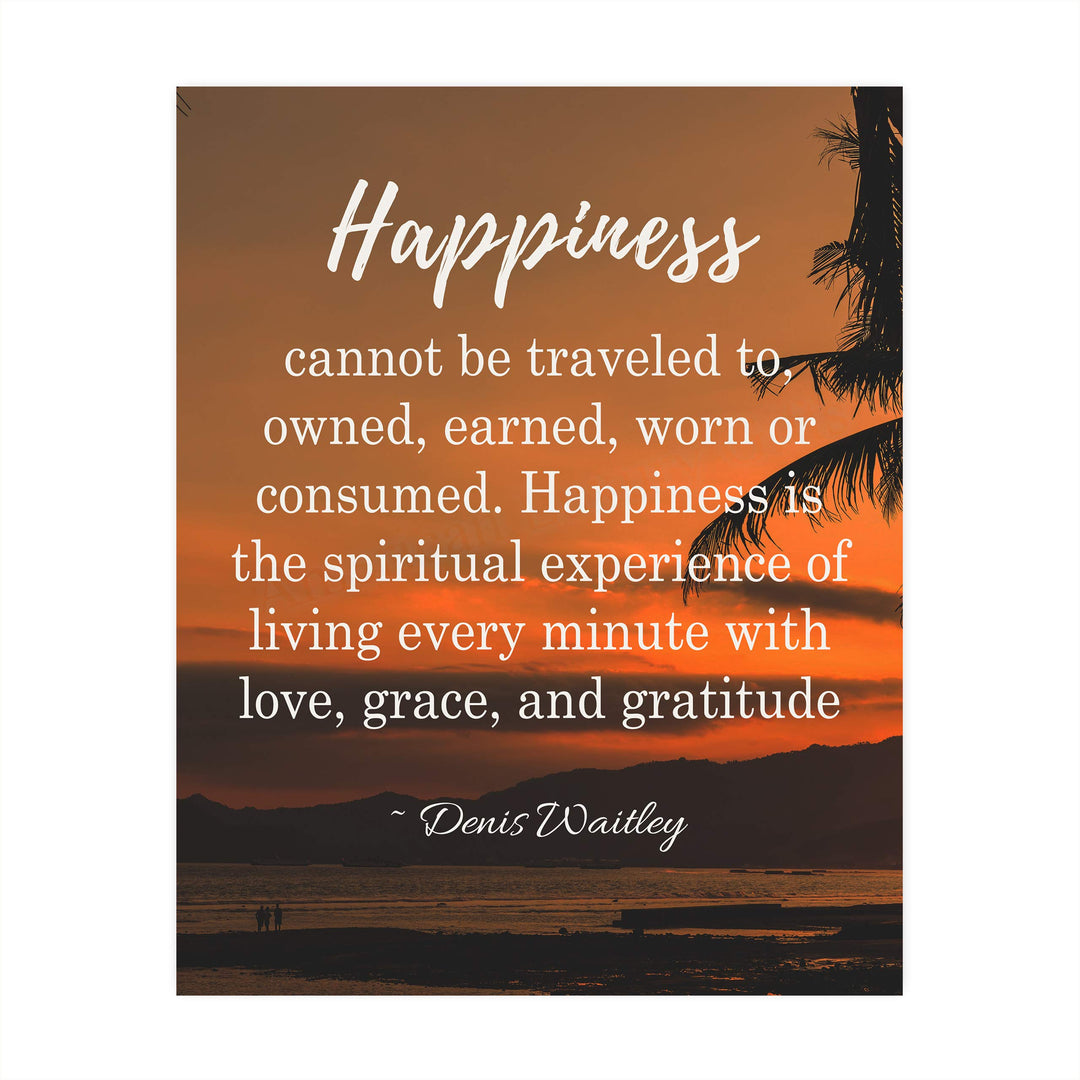 Happiness is Living With Love, Grace &amp; Gratitude- Inspirational Wall Art-8 x 10" Print Wall Print-Ready to Frame. Modern Spiritual Typographic Decor for Home-Office-Studio. Dennis Waitley Quotes.