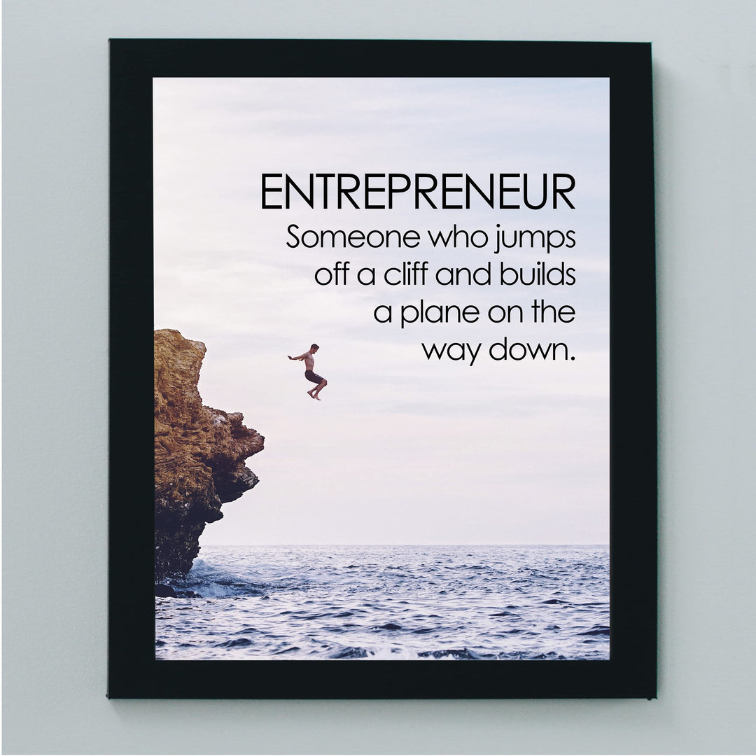 Entrepreneur- Motivational Wall Art Sign -8 x 10"-Inspirational Cliff Diving Photo Print -Ready to Frame. Scenic Goal Setting Decor for Home-Office-School-Dorm. Great Gift to Inspire Success!