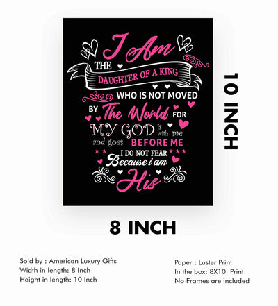 I Am the Daughter of a King-Spiritual Wall Art-8 x 10" Modern Christian Poster Print-Ready to Frame. Inspirational Home-Office-Church-Dorm D?cor. Great Gift of Inspiration! Perfect for Teen Girls!