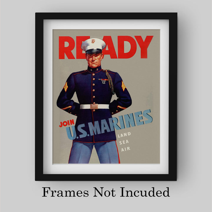 Ready-Join US Marines-Land, Sea, Air- United States Marine Corps Wall Art- 8 x 10" Picture Print-Ready To Frame. Home-Office-Military Decor. Perfect Gift for All Marines. Semper Fi - Oorah!
