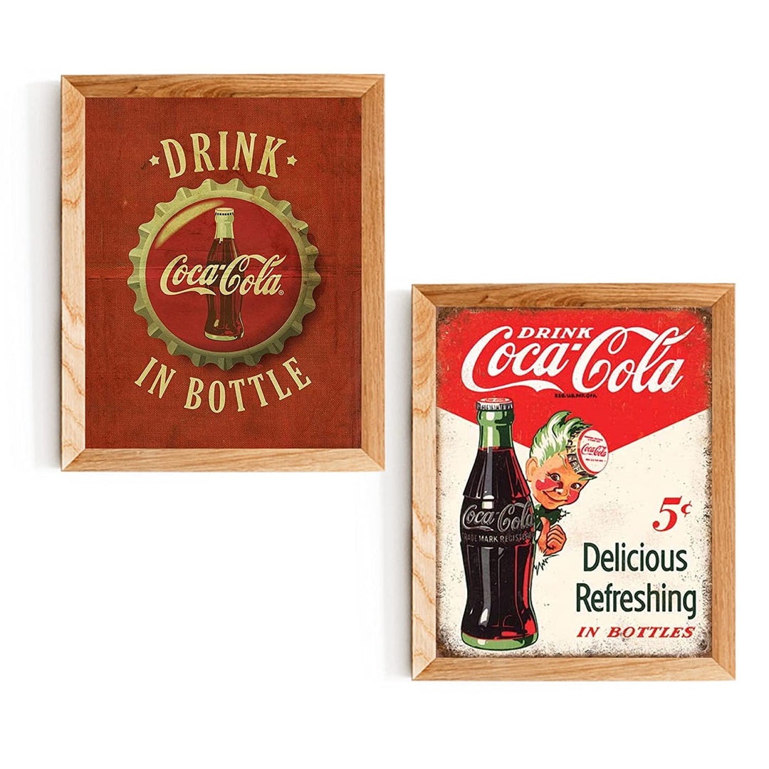 Vintage Coca Cola Bottle/Cap- Signs Print Set (2)- 8 x 10"