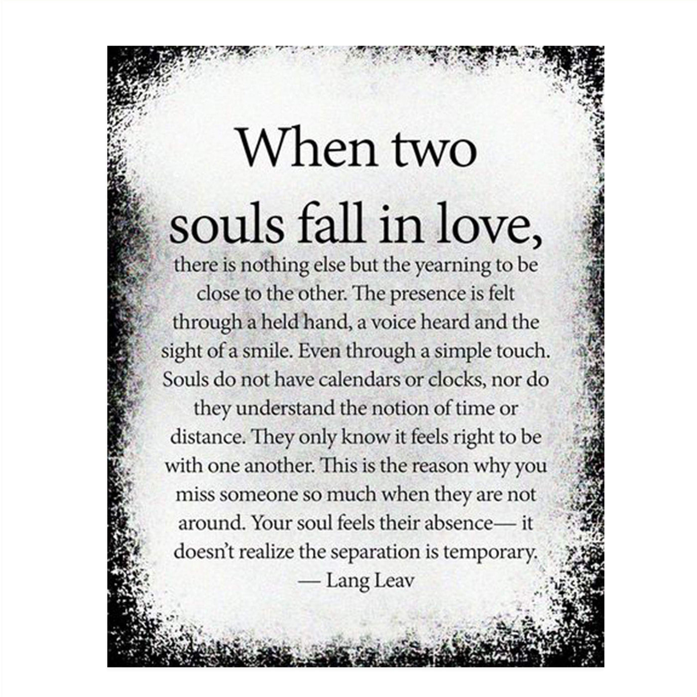 When Two Souls Fall in Love- Love Wall Art Print-8 x 10" Wall Decor-Ready to Frame. Distressed Love Letter Print by Lang Leav. Home-Bedroom-Romantic Decor. Lasting Loving Gift Expressing Feelings.