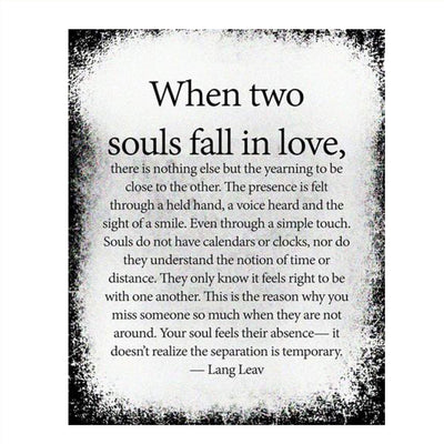 When Two Souls Fall in Love- Love Wall Art Print-8 x 10" Wall Decor-Ready to Frame. Distressed Love Letter Print by Lang Leav. Home-Bedroom-Romantic Decor. Lasting Loving Gift Expressing Feelings.