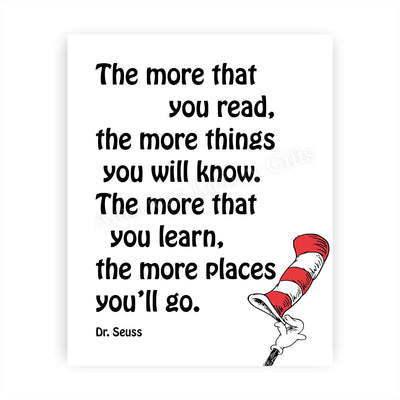 Dr. Seuss Quotes Wall Art-“The More You Read-More Things You'll Know”-8 x 10"