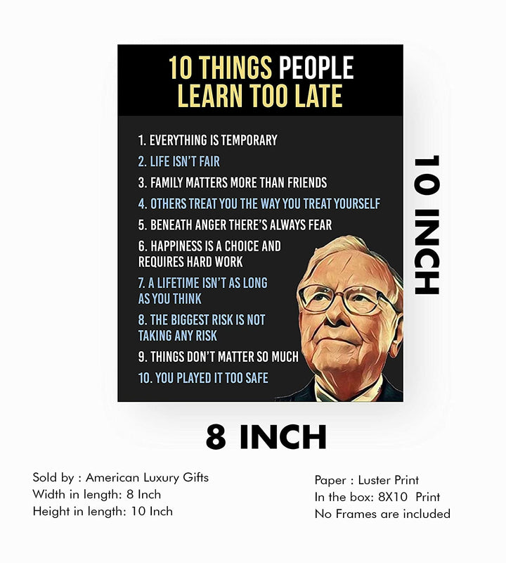Warren Buffett Quotes-"Ten Things People Learn Too Late"-8 x 10"