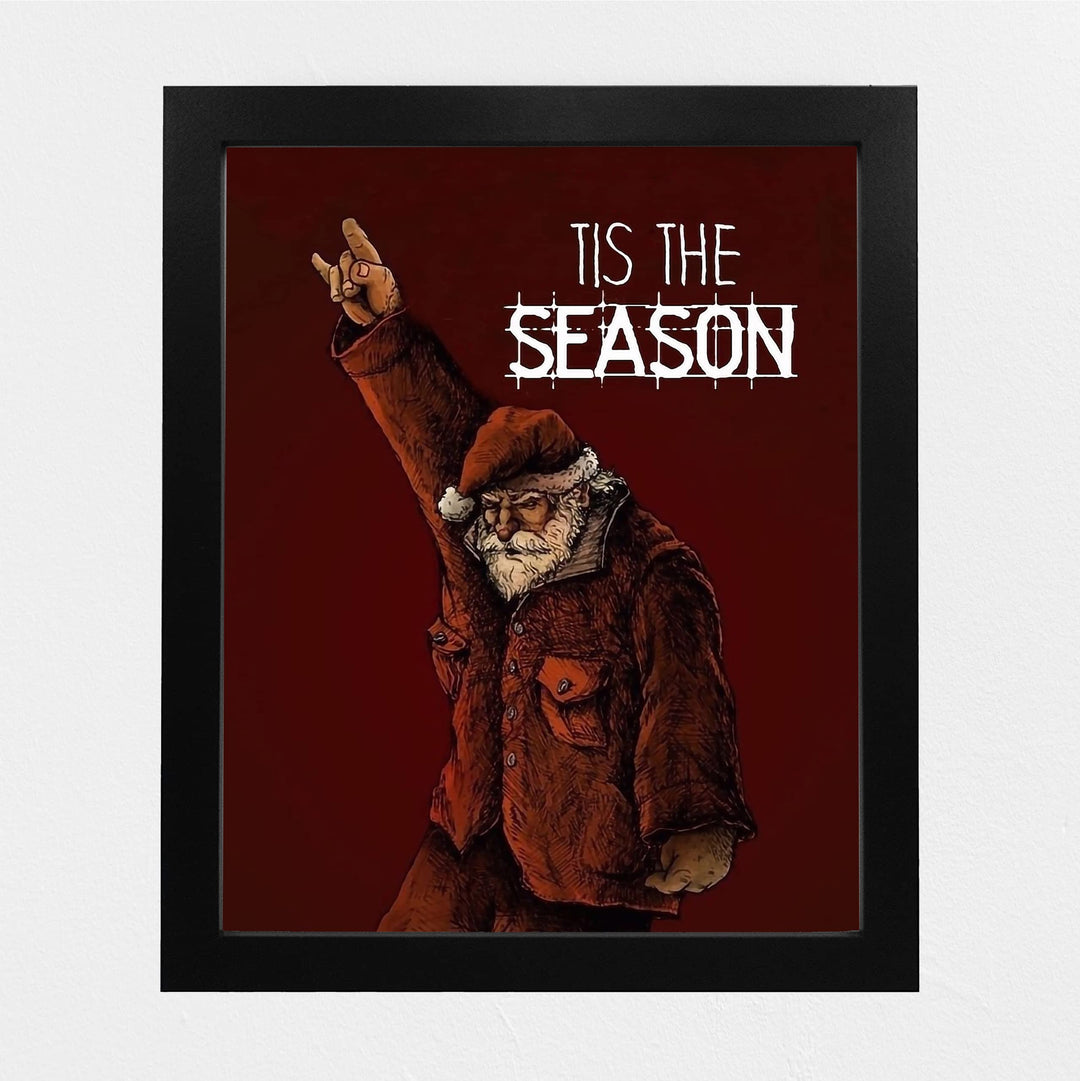 Tis The Season Christmas Santa Wall Decor -8 x 10" Fun Holiday Rock Music Lovers Wall Print -Ready to Frame. Perfect Home-Welcome-Farmhouse-Bar-Cave Decor. Festive Decoration and Great Gift!