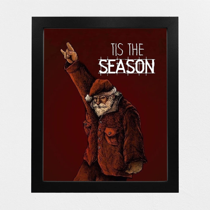 Tis The Season Christmas Santa Wall Decor -8 x 10" Fun Holiday Rock Music Lovers Wall Print -Ready to Frame. Perfect Home-Welcome-Farmhouse-Bar-Cave Decor. Festive Decoration and Great Gift!