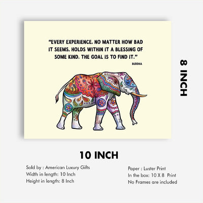 Buddha Quotes & Color Elephant Art Print -"Every Experience is a Blessing"- 8 x 10