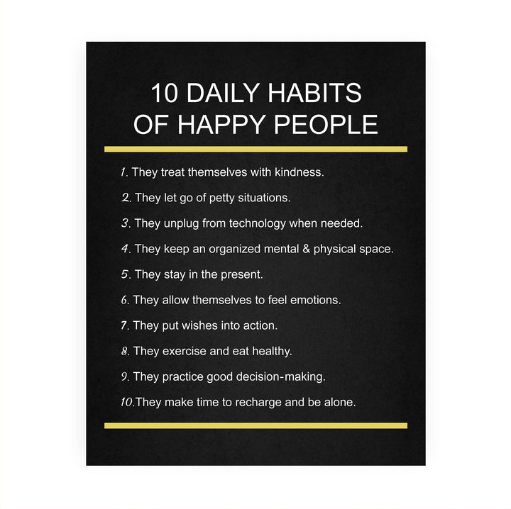 "10 Daily Habits of Happy People"-Motivational Quotes Wall Art -8x10" Inspirational Print -Ready to Frame. Home-Office-Classroom-Teen Decor. Great Gift for Teachers, Graduates, &amp; Motivation!