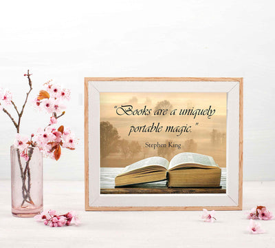 Stephen King Quotes Wall Art-"Books Are A Uniquely Portable Magic"- 10 x 8" Inspirational Typographic Print-Ready to Frame. Home-Office-School-Library Decor. Great Gift for Fans & All Book Lovers!