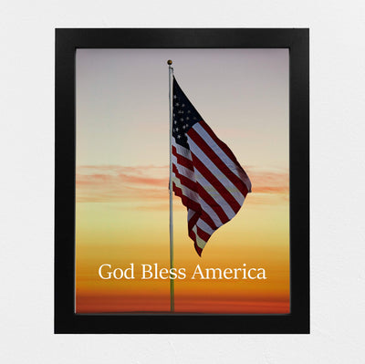 God Bless America-American Flag Sunset Photo Print -8 x 10" Patriotic Poster Print-Ready to Frame. Typographic Wall Art Decor for Home-Office-Library-School-Man Cave. Display Your Patriotism!