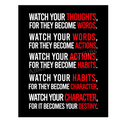 Watch Your Character-Becomes Your Destiny Motivational Quotes Wall Sign -11 x 14" Modern Inspirational Art Print-Ready to Frame. Positive Home-Office-School Decor. Perfect Life Lessons for All!