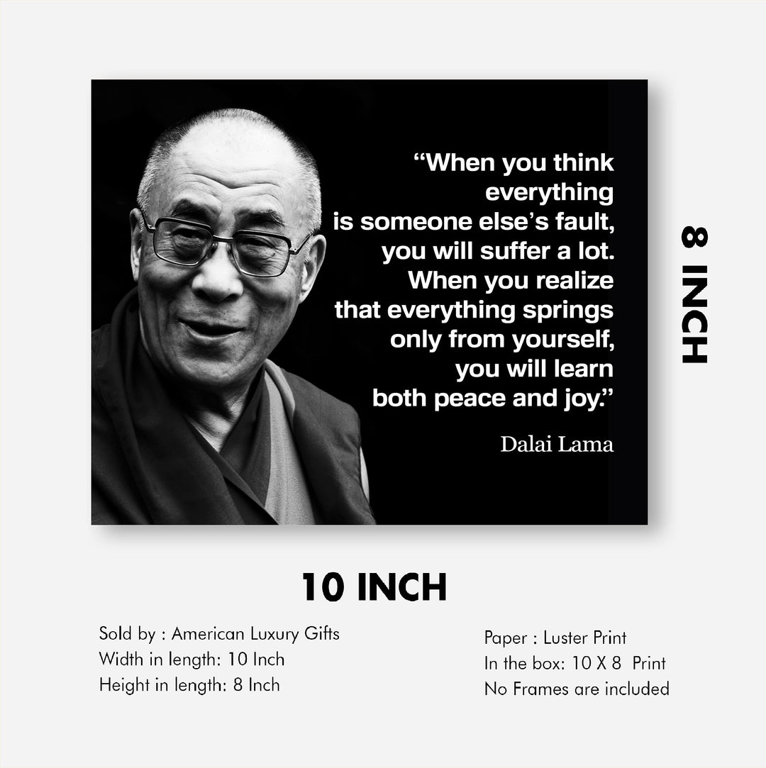 Dalai Lama-"You Will Learn Both Peace &amp; Joy"-Spiritual Quotes Wall Art -8 x 10" Typographic Portrait Print-Ready to Frame. Inspirational Home-Studio-Office-Zen Decor. Perfect Life Lesson for All!