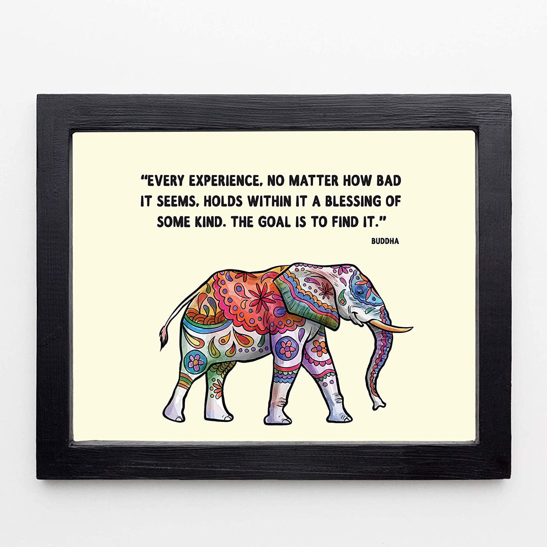 Buddha Quotes &amp; Color Elephant Art Print -"Every Experience is a Blessing"- 8 x 10