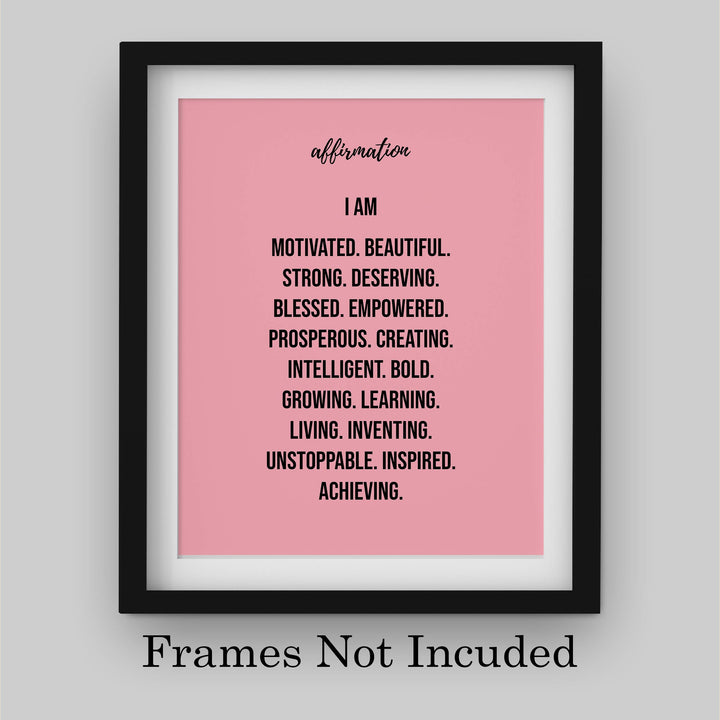 Affirmations-I Am Motivated-Beautiful-Strong. Inspirational Wall Print. 8 x 10" Motivational Wall Art-Ready to Frame. Ideal for Home-Office-School D?cor. Positive Self Talk For All Young Women!