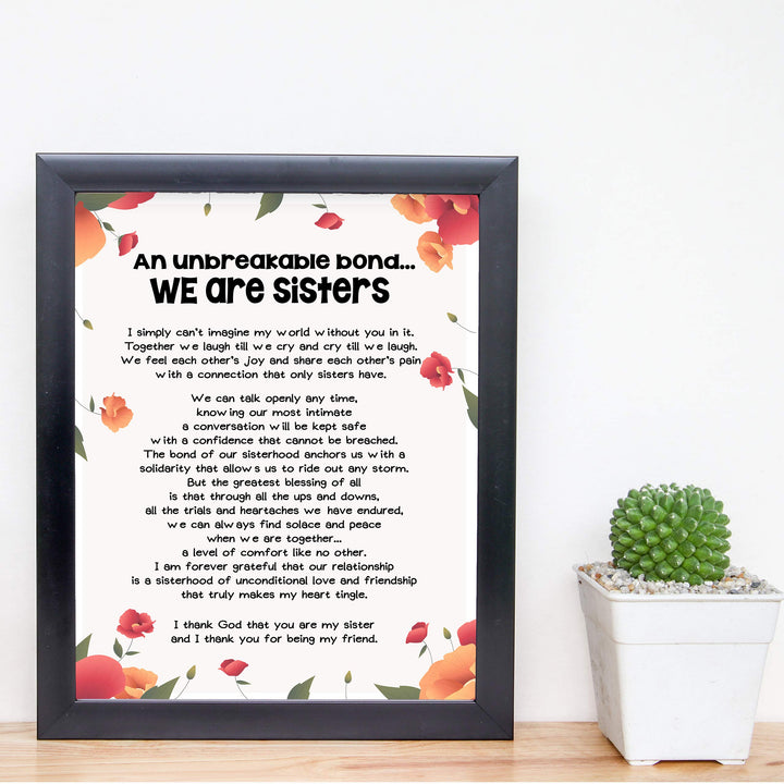 We Are Sisters Inspirational Poem Wall Art -8 x 10" Floral Poster Print-Ready to Frame. Modern Typographic Design. Perfect Home-Office-Studio Decor. Loving, Keepsake Gift for All Sisters!