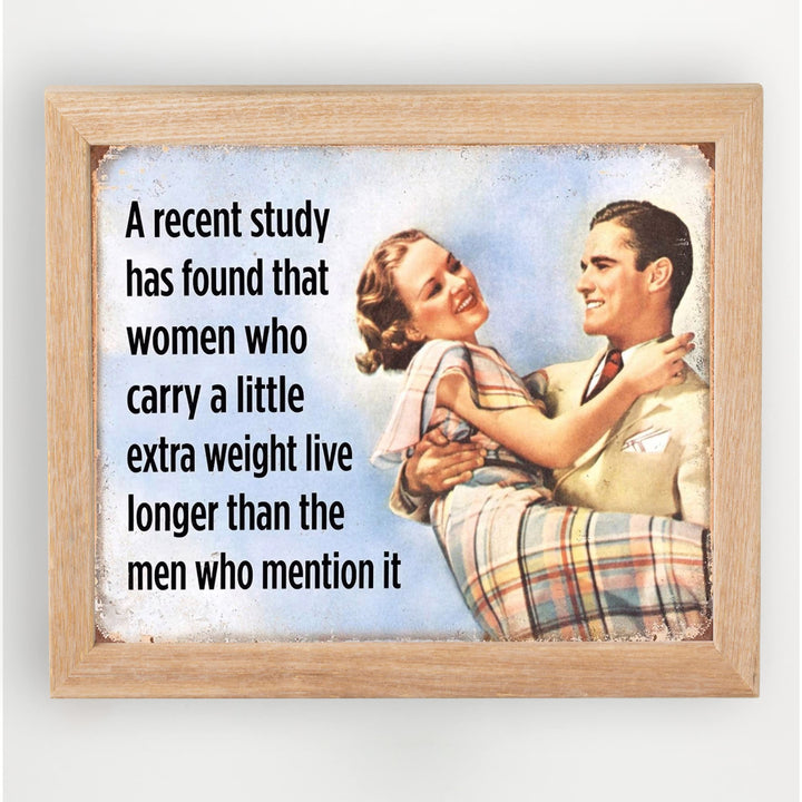 Women Who Carry Extra Weight Live Longer Funny Retro Wall Sign -10 x 8" Sarcastic Art Print -Ready to Frame. Humorous Home-Office-Bar-Shop-Man Cave Decor. Fun Novelty Gift! Printed on Photo Paper.