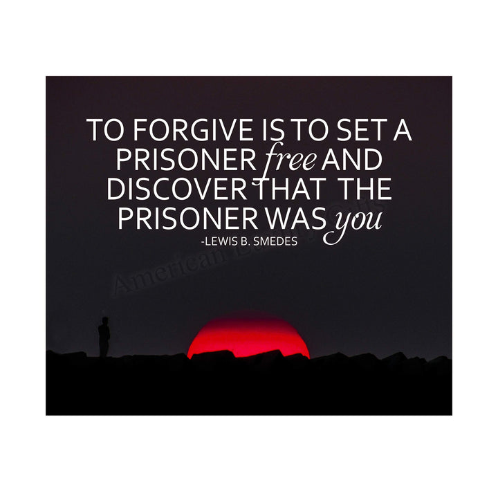Lewis Smedes-"Forgive-Set a Prisoner Free" Inspirational Quotes Wall Art -10 x 8" Typographic Sunset Print-Ready to Frame. Motivational Home-Office-School-Dorm Decor. Great Reminder on Forgiveness!