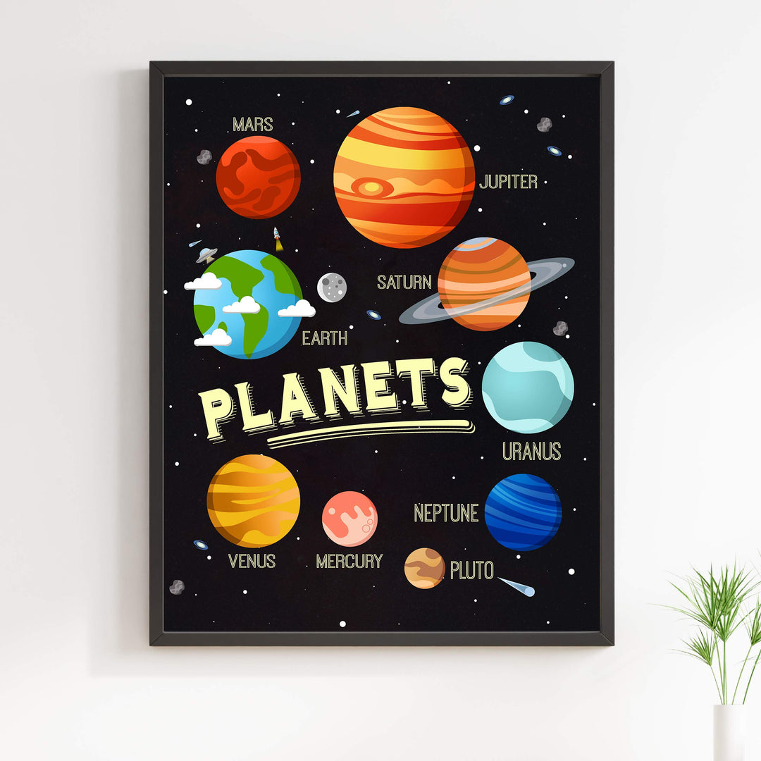 Planets of the Solar System-Elementary Science Wall Art -11 x 14" Educational Poster Print-Ready to Frame. Perfect Kids Bedroom-Homeschool-Science Classroom-Outer Space Decor. Great Learning Gift!