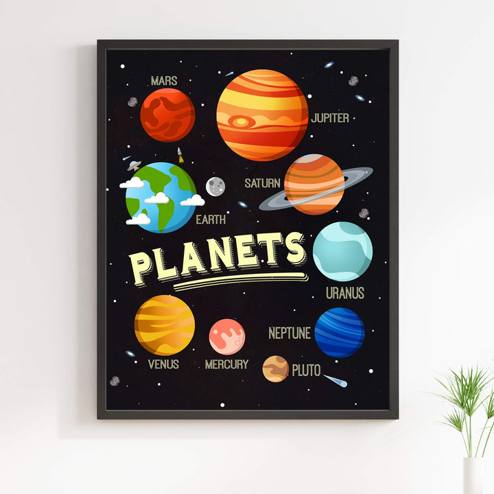 Planets of the Solar System-Elementary Science Wall Art -11 x 14" Educational Poster Print-Ready to Frame. Perfect Kids Bedroom-Homeschool-Science Classroom-Outer Space Decor. Great Learning Gift!