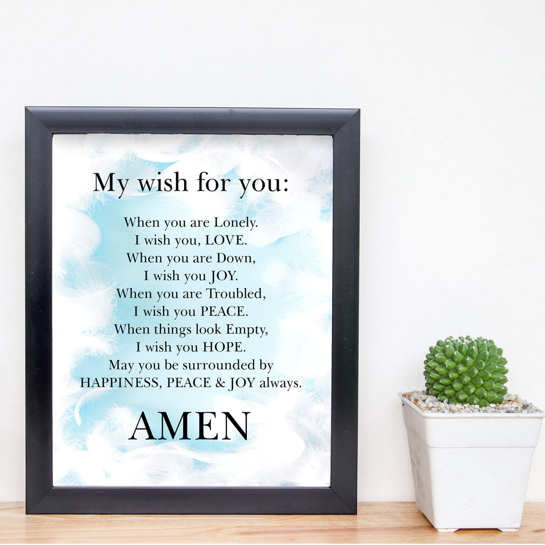 My Wish For You-Happiness, Peace &amp; Joy Always Christian Prayer Wall Art-8 x 10" Typographic Poster Print-Ready to Frame. Inspirational Home-Office-Church Decor. Great Positive Gift of Love &amp; Hope!