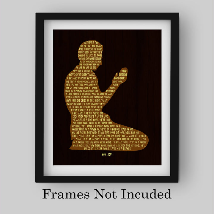 Bon Jovi-"Living on a Prayer" Song Lyrics Wall Art- 8 x 10" Silhouette Music Poster Print-Ready To Frame. Home-Office-Studio-Cave Decor. Great Anniversary Gift. Perfect for Bon Jovi &amp; All Rock Fans!