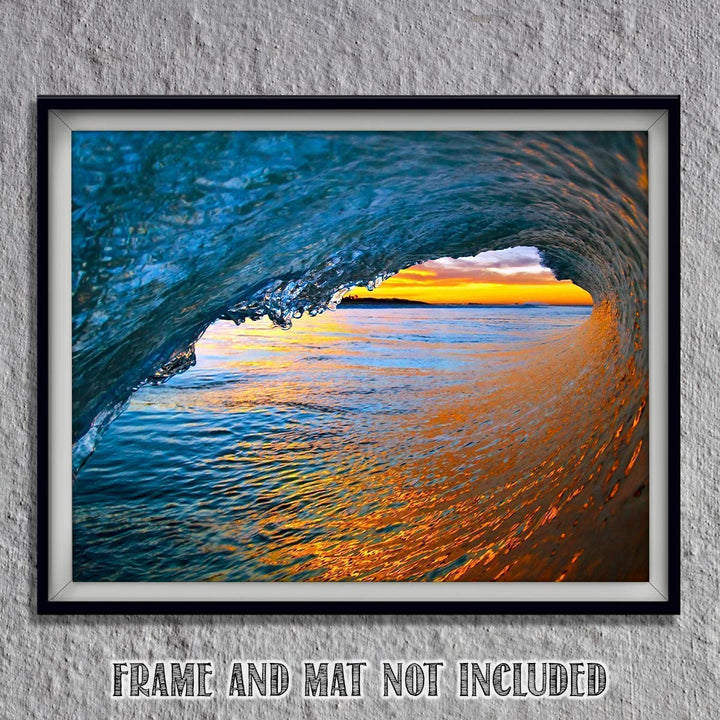Sunset Wonder Wave - Inside the Pipe - 8 x 10 Print Wall Art - Ready to Frame. Modern Home D?cor, Office D?cor &amp; Wall Prints for Beach- Surfing Themed Wall Decor. Makes a Perfect Gift for Ocean Lovers