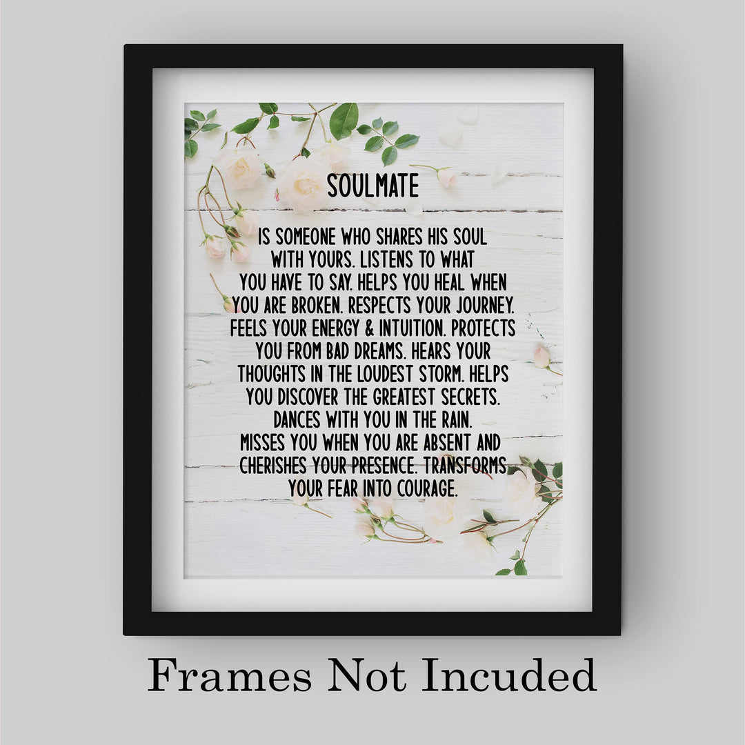 Soulmate-Someone Who Shares His Soul With Yours Inspirational Wall Art -8x10" Love &amp; Marriage Floral Print-Ready to Frame. Romantic Home-Bedroom-Office-Studio-Wedding Decor. Great Gift for Couples!