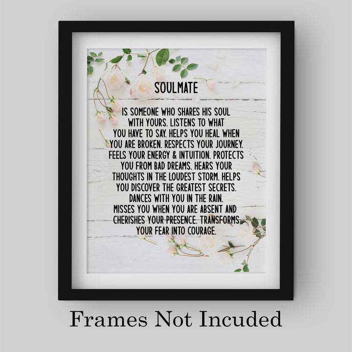 Soulmate-Someone Who Shares His Soul With Yours Inspirational Wall Art -8x10" Love &amp; Marriage Floral Print-Ready to Frame. Romantic Home-Bedroom-Office-Studio-Wedding Decor. Great Gift for Couples!