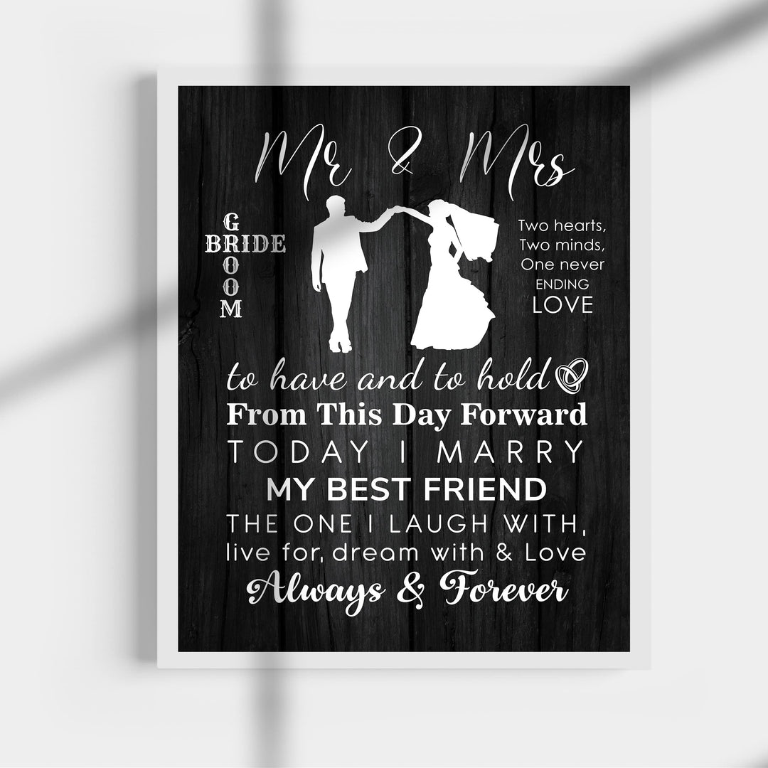 "Mr &amp; Mrs - Always &amp; Forever" Wedding Quotes Wall Art Decor -11 x 14" Inspirational Love &amp; Marriage Print-Ready to Frame. Romantic Wedding &amp; Anniversary Gift for Husband, Wife &amp; Newlyweds