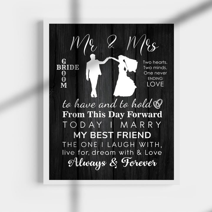 "Mr &amp; Mrs - Always &amp; Forever" Wedding Quotes Wall Art Decor -11 x 14" Inspirational Love &amp; Marriage Print-Ready to Frame. Romantic Wedding &amp; Anniversary Gift for Husband, Wife &amp; Newlyweds