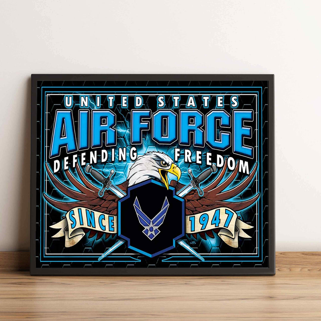 U.S. Air Force War Eagle Poster Print- 10 x 8"- Airmen Wall Art Prints-Ready To Frame."Defending Freedom Since 1947". Home-Office-Military Decor. Great Gift to Display Airman&