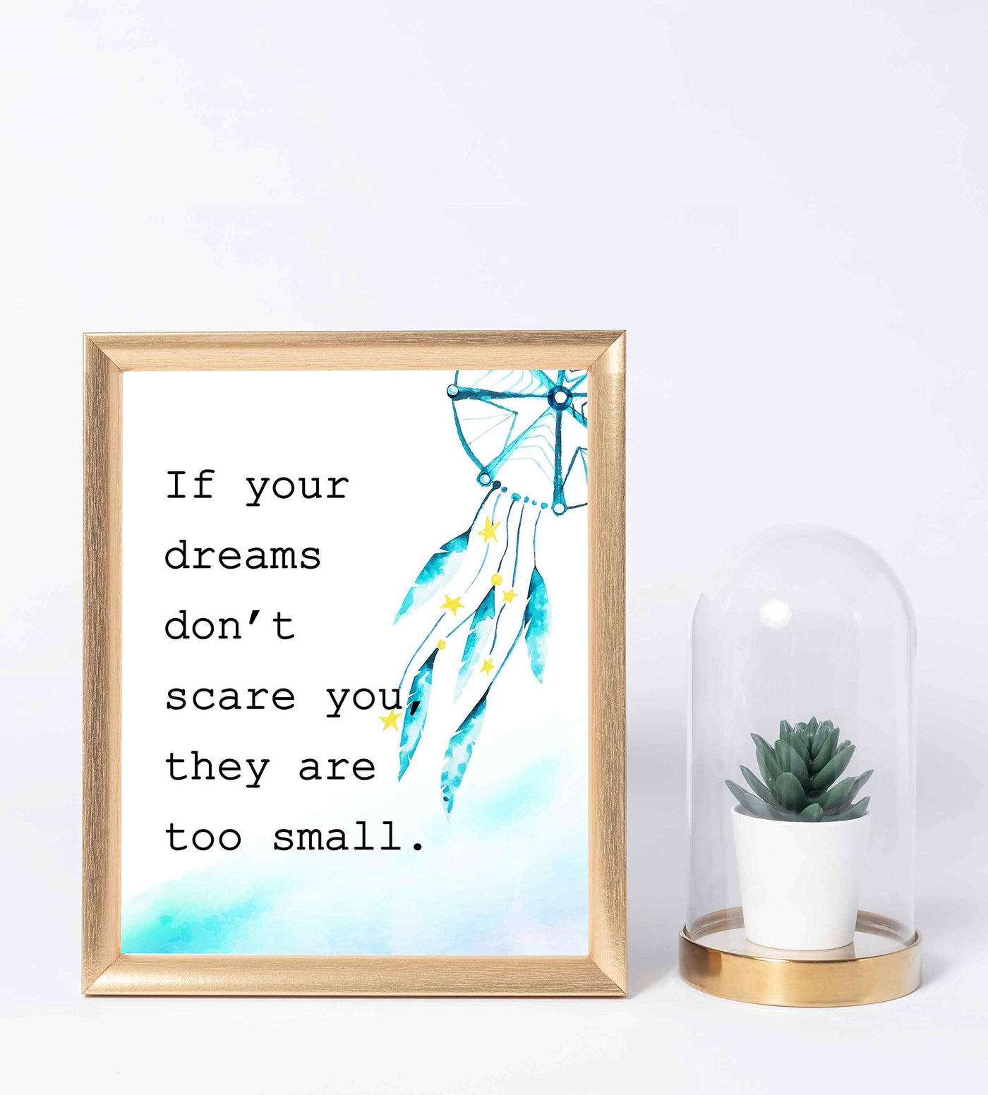 ?If Your Dreams Don't Scare You They Are Too Small?-Motivational Quotes Wall Art-8 x 10" Modern Poster Print with Dream Catcher Image-Ready to Frame. Inspirational Home-Office-Classroom-Dorm Decor!