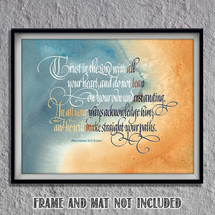 TRUST in the Lord With All Heart- Proverbs 3:5-6. Bible Verse Wall Art-10 x 8- Scripture Wall Art- Ready to Frame. Home D?cor, Office D?cor-Christian Gifts. Perfect Reminder To Have Faith &amp; Trust God.