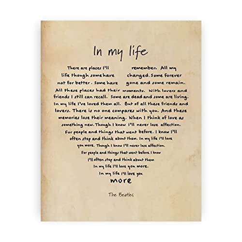 The Beatles" In My Life" Song Lyrics Wall Art- 8 x 10"