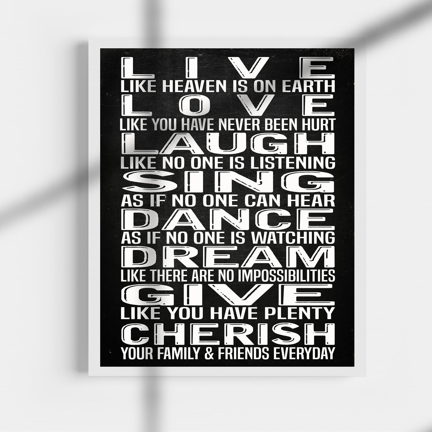 Live Laugh Love Sing-Happy Life Rules Sign -11 x 14" Typographic Farmhouse Wall Art Print-Ready to Frame. Rustic Home-Office-Studio-School-Dorm Decor. Great Positive Advice! Printed on Photo Paper.