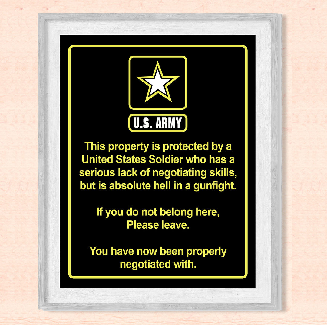 This House Is Protected By a United States Soldier US Army Star Logo Print- 8 x 10"- Wall Art Prints- Ready to Frame. Humorous Home-Office-Military-Door Decor. Perfect Sign for Those Who Served!