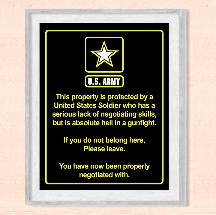 This House Is Protected By a United States Soldier US Army Star Logo Print- 8 x 10"- Wall Art Prints- Ready to Frame. Humorous Home-Office-Military-Door Decor. Perfect Sign for Those Who Served!