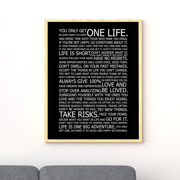 You Only Get One Life-Rules For Happy Life-Poster Print. 11 x 14" Wall Art Decor-Ready to Frame. Modern Typographic Decor For Home-Office-School. Great Reminders To Find Happiness &amp; Inspiration!