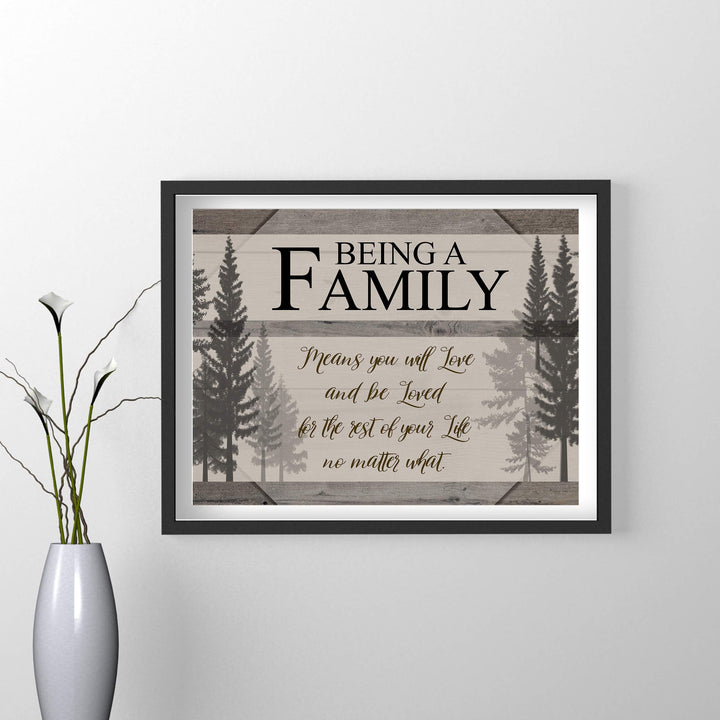 Being A Famly Means You Will Love &amp; Be Loved Inspirational Family Wall Art -14 x 11" Modern Typographic Poster Print -Ready to Frame. Home-Entryway Decor. Perfect for Guest-Cabin-Lake House Decor!