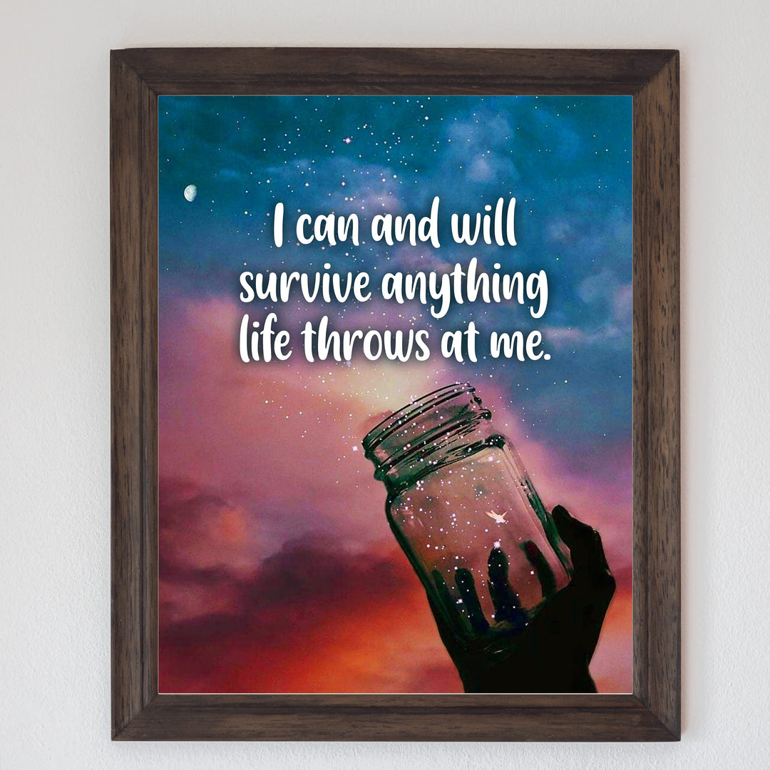 I Will Survive Anything Life Throws At Me-Motivational Quotes Wall Art -8 x 10" Starry Night in Jar Picture Print -Ready to Frame. Inspirational Decor for Home-Office-Classroom. Inspiring Reminder!
