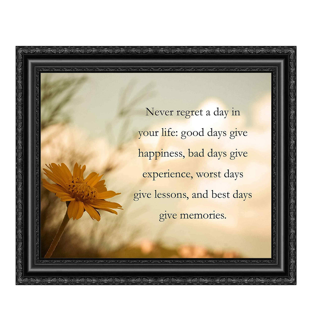 Never Regret A Day In Your Life Inspirational Quotes Wall Art -10 x 8" Floral Typographic Photo Print-Ready to Frame. Positive Quotes for Home-Office-Studio-School Decor. Great Gift &amp; Reminder!