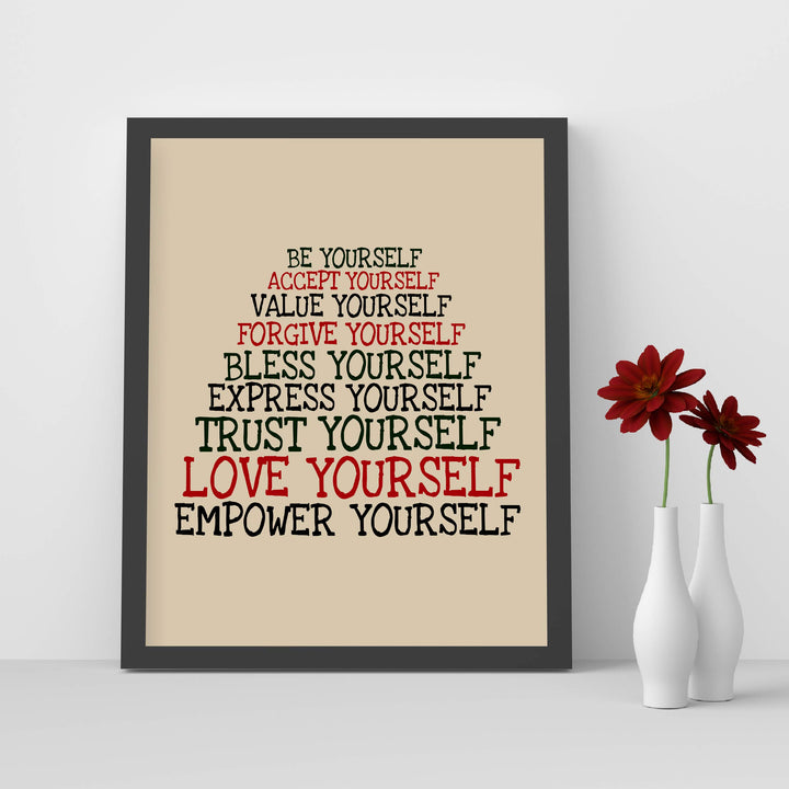 Accept-Forgive-Love Yourself Inspirational Quotes Wall Sign -8 x 10" Modern Typographic Print-Ready to Frame. Motivational Home-Office-School-Dorm Decor. Great Gift to Inspire Self-Confidence!