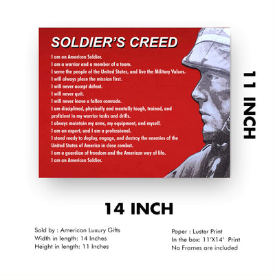 Soldier's Creed Patriotic Wall Decor-14x11" American Soldier USA Print-Ready to Frame. Patriotic Home-Office-Cave-Military Decor. Perfect Sign for Patriotism! Great Gift for Active Duty & Veterans!