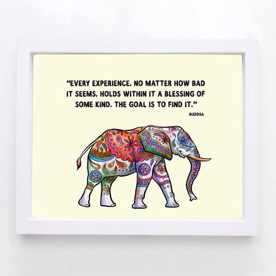 Buddha Quotes & Color Elephant Art Print -"Every Experience is a Blessing"- 8 x 10