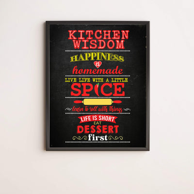 Kitchen Wisdom Funny Kitchen Sign -11 x 14" Rustic Farmhouse Wall Art Print-Ready to Frame. Typographic Design. Humorous Home-Kitchen-Dining Room Decor. Fun, Inspirational Life Lessons. Great Gift!