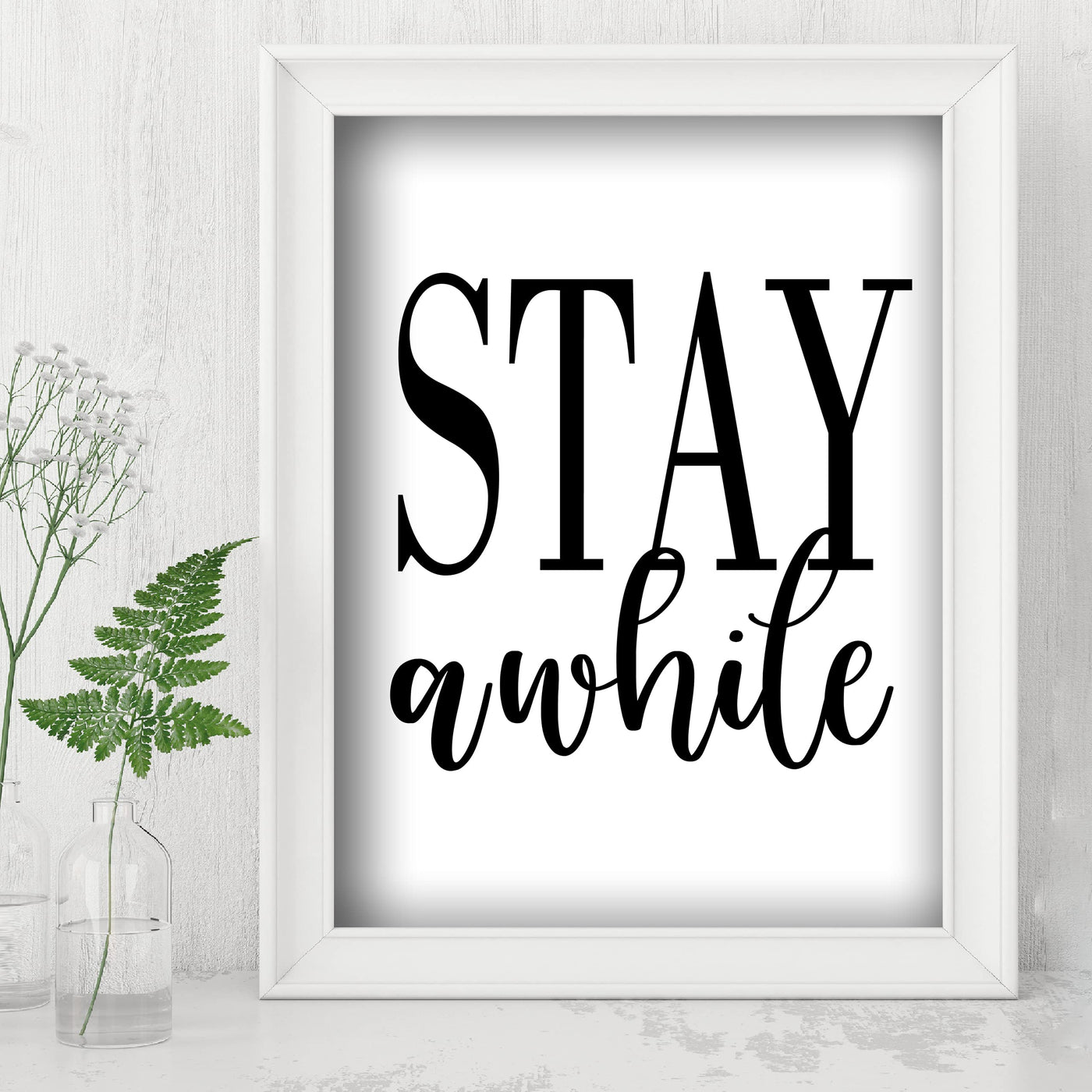 Stay Awhile-Welcome Sign Wall Art -8 x 10" Country Rustic Print -Ready to Frame. Modern Farmhouse Design. Home-Entry-Guest Room Decor. Perfect Decoration for the Cabin-Lake-Beach House! Great Gift!