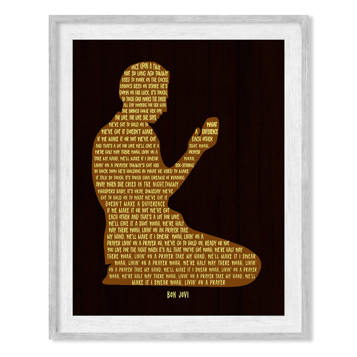 Bon Jovi-"Living on a Prayer" Song Lyrics Wall Art- 8 x 10" Silhouette Music Poster Print-Ready To Frame. Home-Office-Studio-Cave Decor. Great Anniversary Gift. Perfect for Bon Jovi &amp; All Rock Fans!