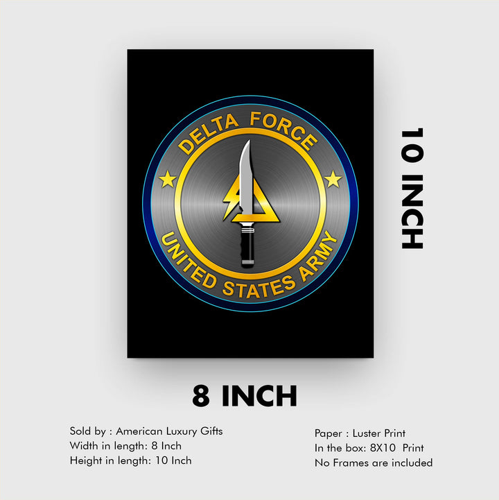 United States Army Delta Force Logo Poster Print- 8 x 10"- Wall Art Print- Ready to Frame. Patriotic Home-Office-Military Decor. Perfect Gift for Those Who Served. Display Your Pride- Go Army!